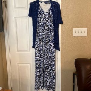 Chicos medallion maxi dress with separate blue cover up.